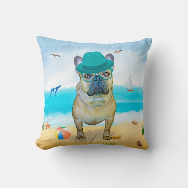 Coussin French Bulldog sur la plage (Recto)