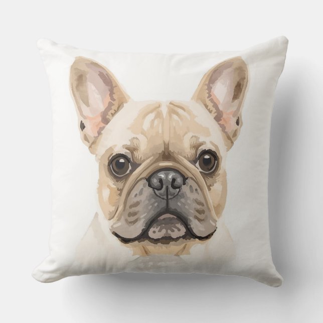 Coussin French Bulldog Watercolor Throw Pillow Neutral (Recto)