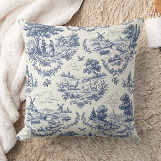 Coussin French Country - Blue & Cream Toile Countryside (Couverture)
