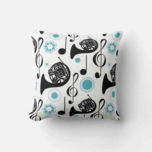 Coussin French Horn Player Cadeau Notes Musique Band Orche (Recto)