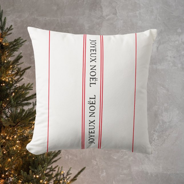 Coussin French Joyeux Noël Red Stripe Noël (Créateur téléchargé)