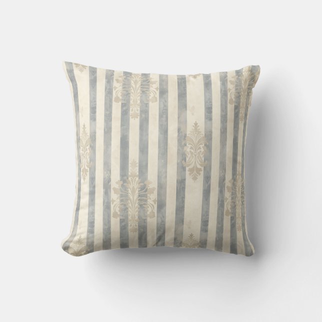 Coussin French Retro Damask Stripe Throw Pillow (Recto)
