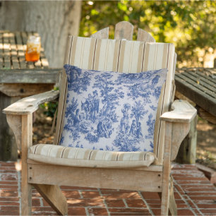Coussin French toile de jouy patio bleu et blanc élégant