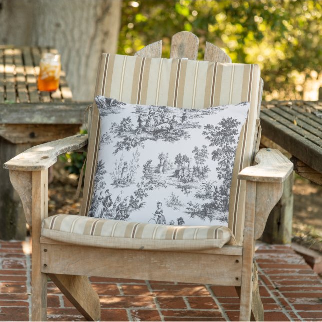 Coussin French toile de jouy patio noir et blanc élégant (Chaise)