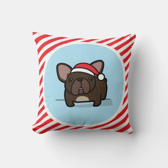 Coussin Frenchie Brindle sur des rayures de sucre de canne (Recto)