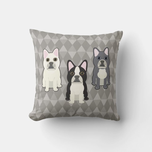 Coussin Frenchies Diamants Gris (Recto)