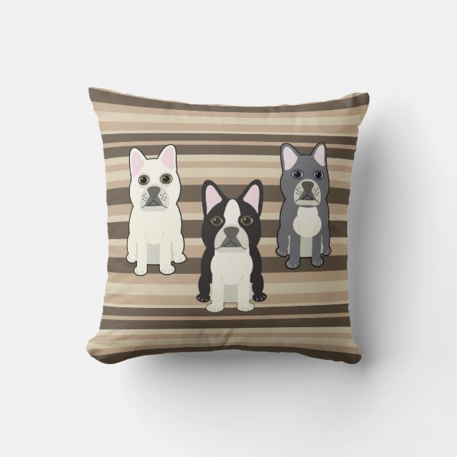 Coussin Frenchies rayé neutre (Recto)