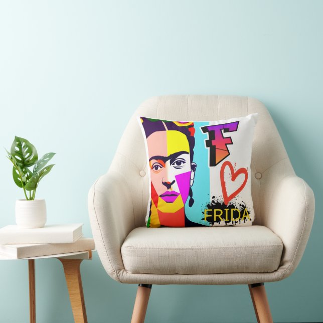 Coussin Frida colorée POP ART (Chaise)