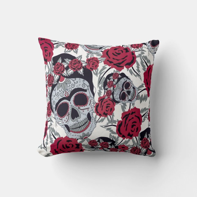 Coussin Frida Kahlo  and roses  (Recto)