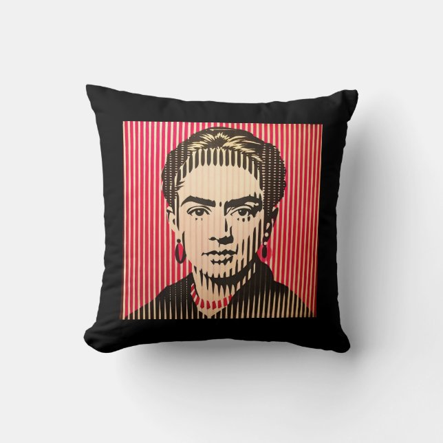 Coussin Frida Kahlo dans le style d'illusion optique BAUHA (Recto)