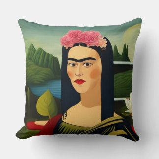 Coussin Frida Kahlo en tant qu'oreiller à lancer Mona Lisa