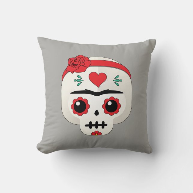 Coussin Frida Kahlo | FridaMoji - crâne de sucre (Recto)