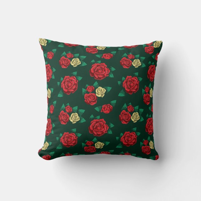 Coussin Frida Kahlo | motif rouge et de rose d'or (Recto)