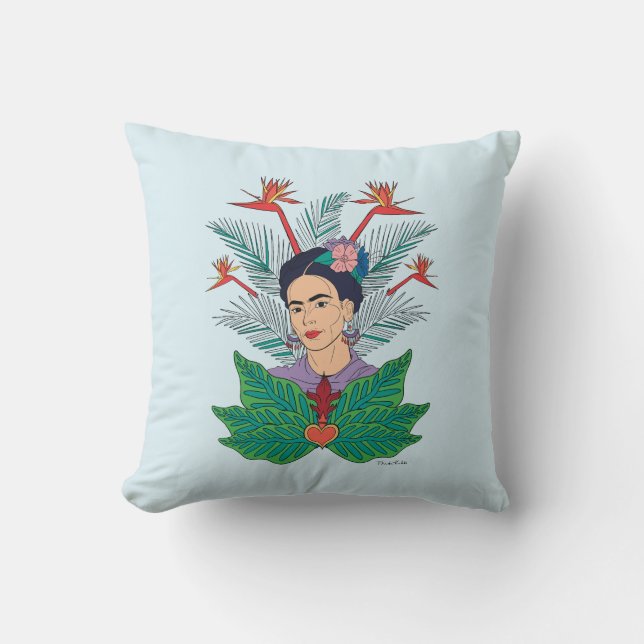 Coussin Frida Kahlo | Oiseaux de Paradis Floral Graphic (Recto)