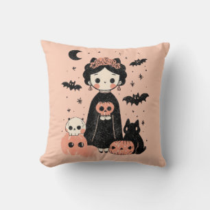 Coussin Frida Kahlo Pink Pasteloween Éffrayant Cute Hallow