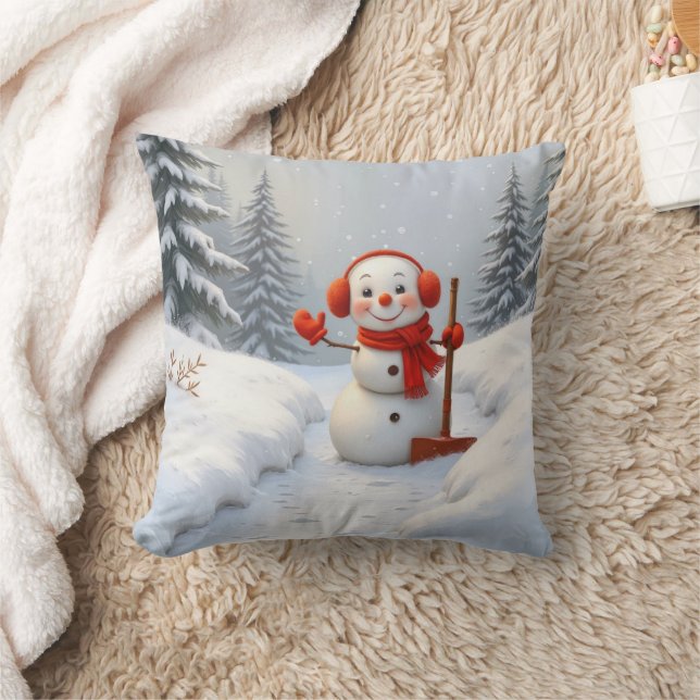 Coussin Friendly Snowman with a Red Shovel (Couverture)