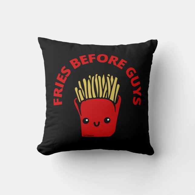 Coussin FRIES AVANT LES GARS drôles frites pun (Recto)
