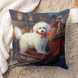 Coussin Frise de Bichon Frise Festin de Noël