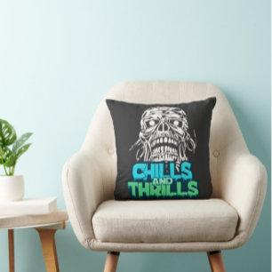 Coussin Frissons et frissons Graphique crâne Halloween Hor