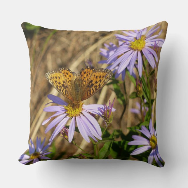 Coussin Fritillaire Hydaspe sur fleurs d'aster pourpre (Recto)