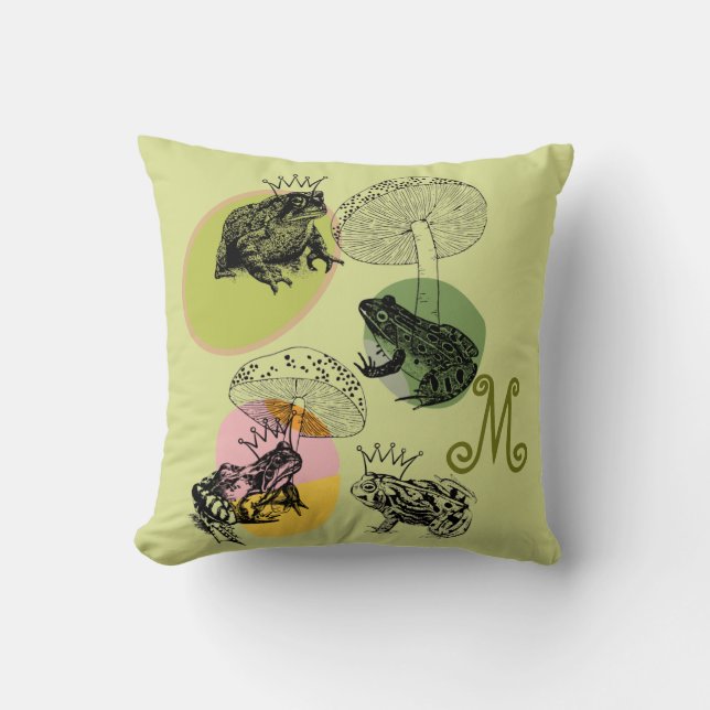 Coussin Frogcore et Champignons Aiment Monogramme esthétiq (Recto)