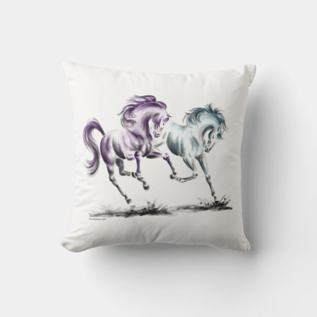 Coussin Frolicking Racing Chevaux sauvages (Recto)