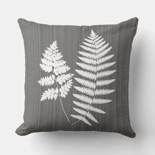 Coussin Frondes de fougère, blanches sur le gris de (Recto)