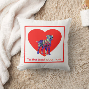 Coussin Frontière Chien de Terrier Coeur rouge Fête des mè