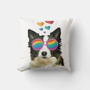 Coussin Frontière Collie Chien avec Coeurs Saint-Valentin