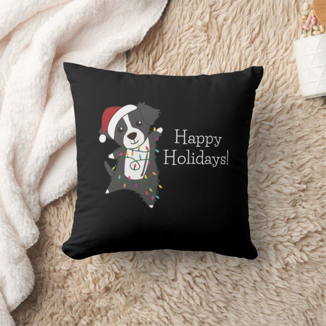 Coussin Frontière Collie Chien de Noël Animaux d'hiver Chi (Couverture)