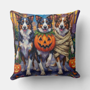 Coussin Frontière Collie Chiens Trick-or-Treating à Hallow