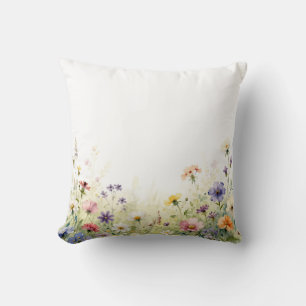Coussin Frontière florale pastel de prairie de fleurs sauv