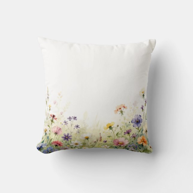 Coussin Frontière florale pastel de prairie de fleurs sauv (Recto)