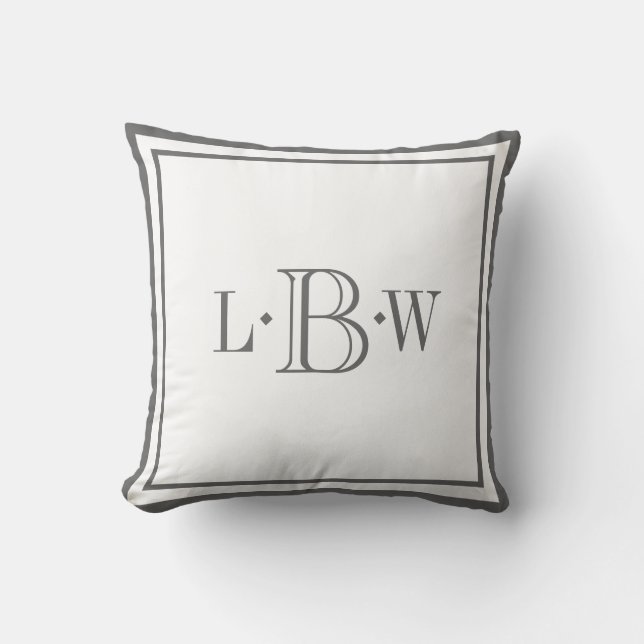 Coussin Frontière grise classique décorée d'un monogramme (Recto)