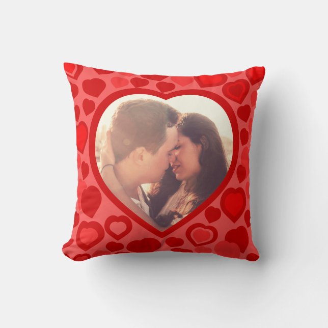 Coussin Frontière rouge de photo de coeurs (Recto)