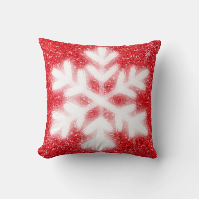 Coussin Frosty red North Pole snowflakes | sparklinw (Recto)