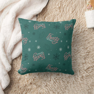 Coussin Frosty Snowman Green Snowflake Motif