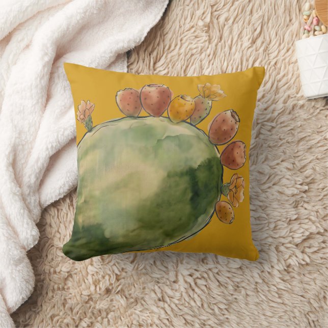 Coussin Fruit de Figuier de Barbarie à l'aquarelle Boho  (Couverture)