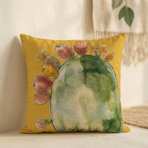 Coussin Fruit de Figuier de Barbarie à l'aquarelle Boho