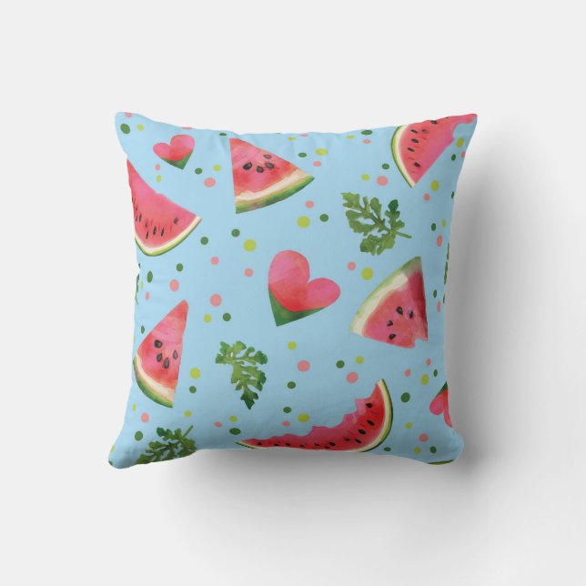 Coussin Fruit d'été Motif pastèque rouge vert tropical (Verso)
