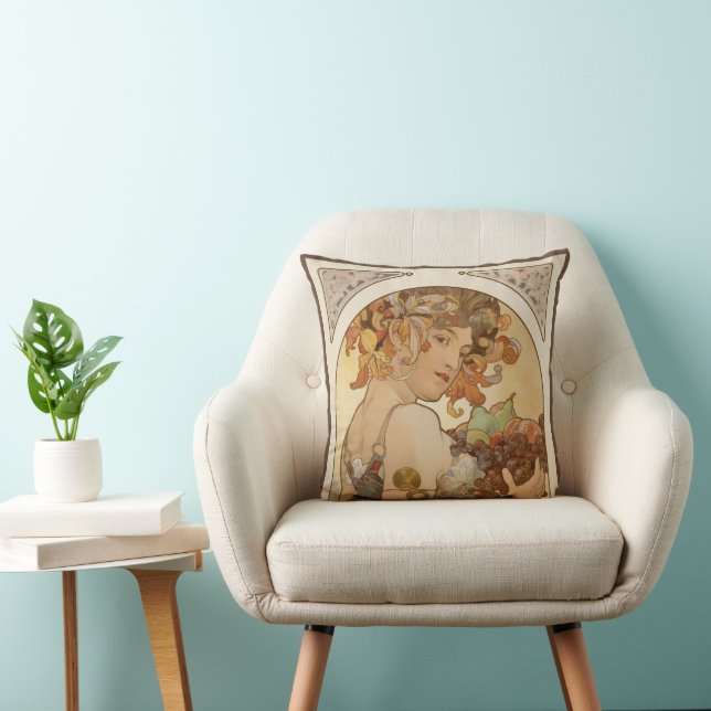 Coussin Fruit par Alphonse Mucha, Art Nouveau vintage (Chaise)