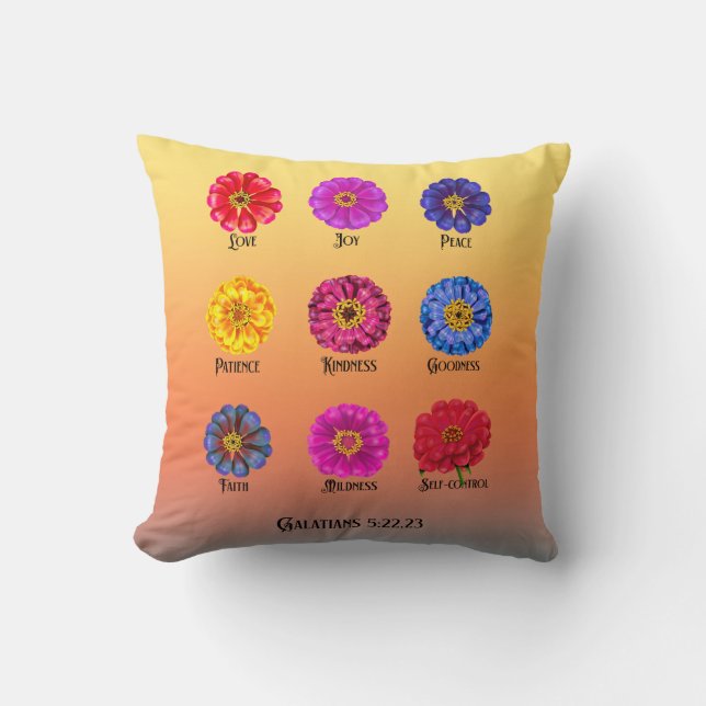 Coussin Fruitage de l'esprit avec des Zinnias  (Recto)