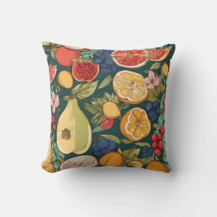 Coussin Fruits d'agrumes, raisins et fleurs variés. Peintu