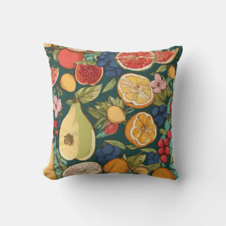 Coussin Fruits d'agrumes, raisins et fleurs variés. Peintu