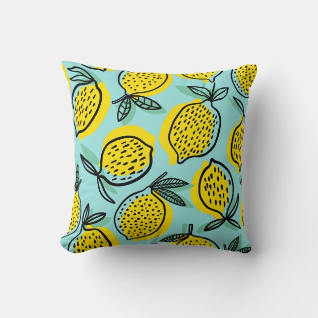 Coussin Fruits de citron : motif vintage été. (Recto)