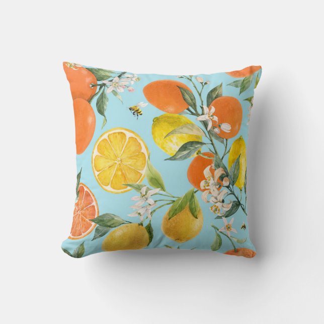 Coussin Fruits de Citronniers à l'Aquarelle : Dessinés à l (Recto)