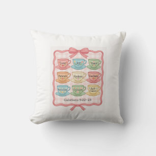 Coussin Fruits de l'Esprit tasses à thé rose