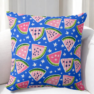 Coussin Fruits de pastèque rose Etoiles Motif Preppy