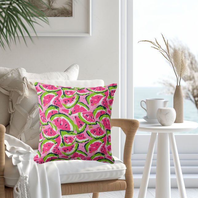 Coussin Fruits de pastèque rose Motif Preppy (Créateur téléchargé)