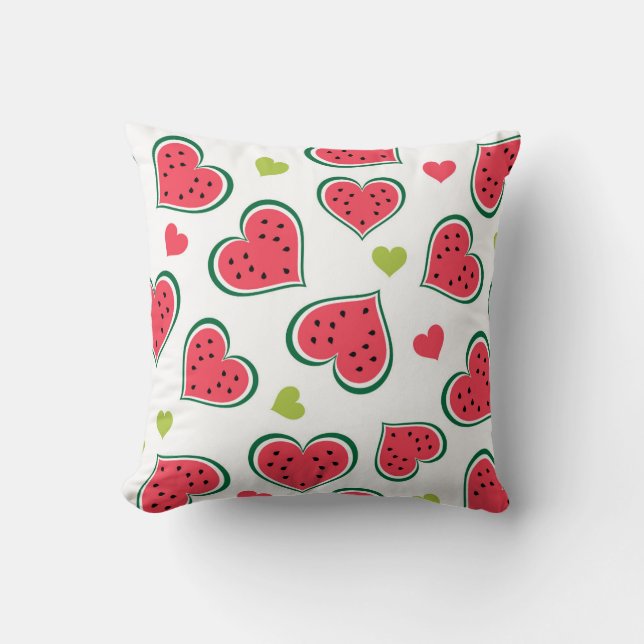 Coussin Fruits de pastèques d'été vert rose moderne (Recto)